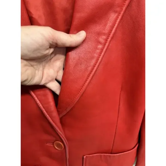 Vintage Neiman Marcus Women Small Blazer Red Leather 1 Button - Picture 3 of 11